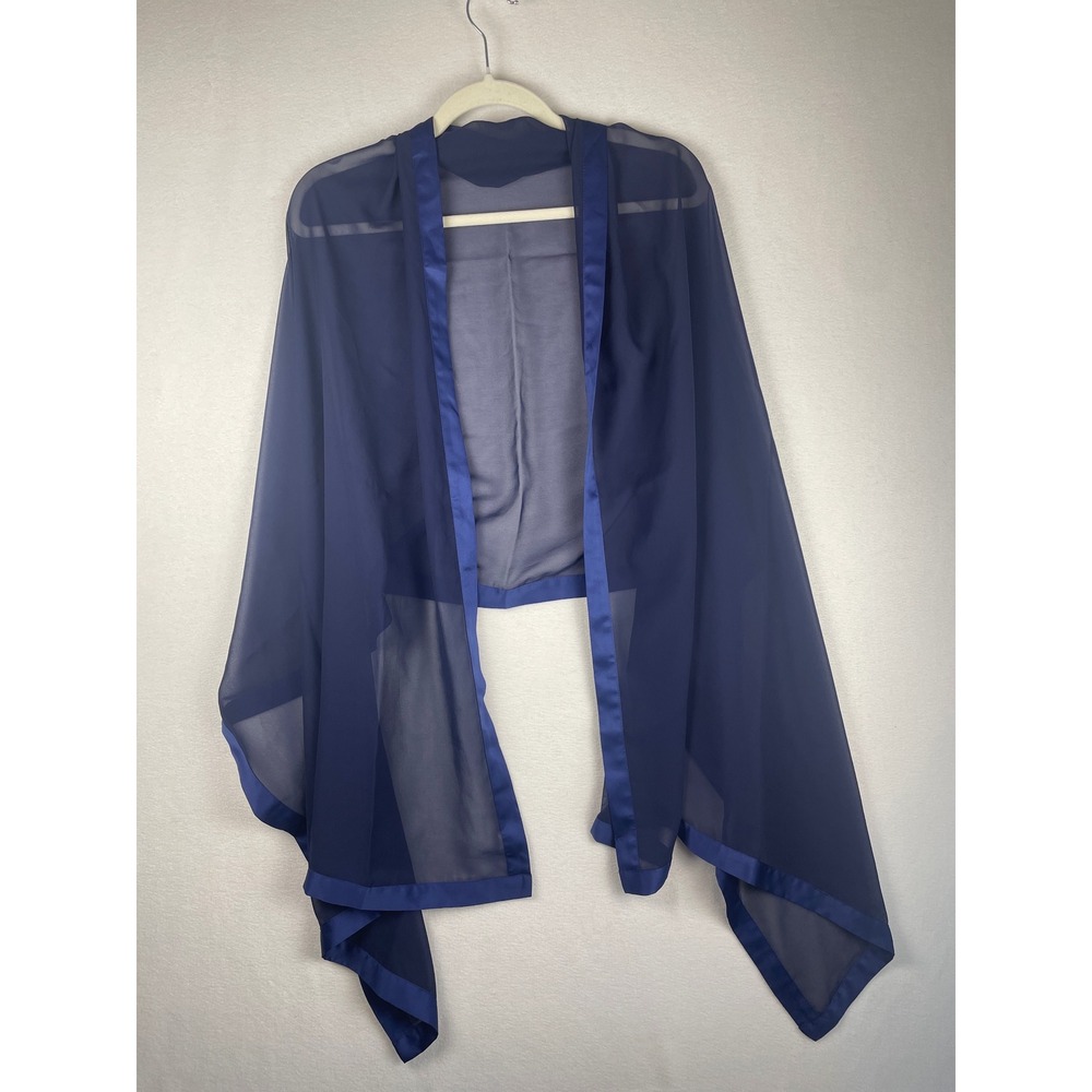 Navy Blue Sheer Chiffon Shawl Wrap Satin Trim Formal Evening Wedding Scarf